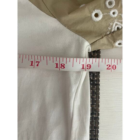 Veronica Beard Briana Embroidered Short-Puffed Sleeve Tee White & Light Khaki M - Picture 16 of 16